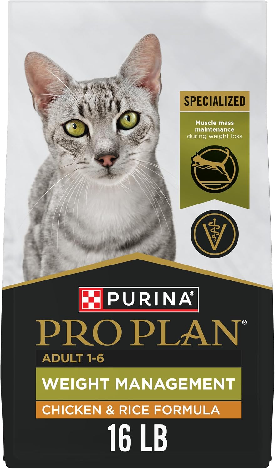Purina Pro Plan Weight Management Dry Cat Food, Chicken & Rice, 16 lb Bag