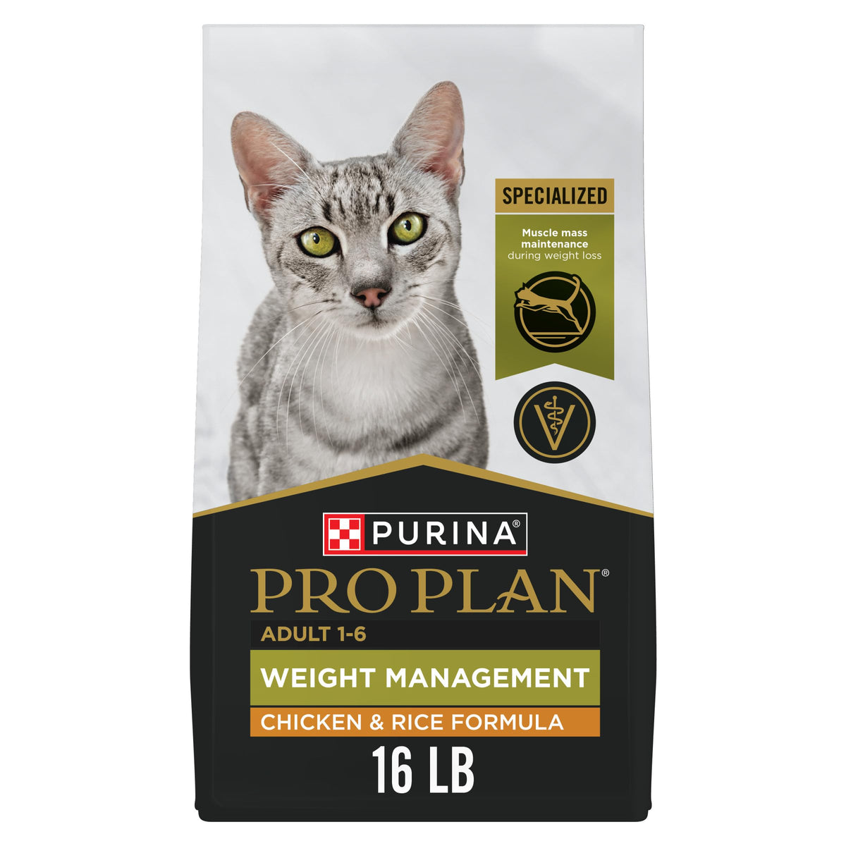 Purina Pro Plan Weight Management Dry Cat Food, Chicken & Rice, 16 lb Bag