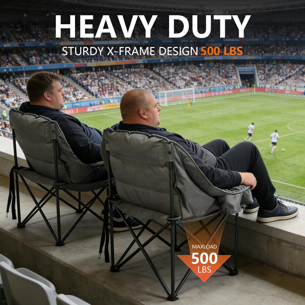 2 Pack Oversized Camping Chair for Adults, Portable Heavy Duty Padded Outdoor Chairs with Phone Pouch and Side Cup Holder for Camping, Fishing, Beach, Sports, Supports 500lbs