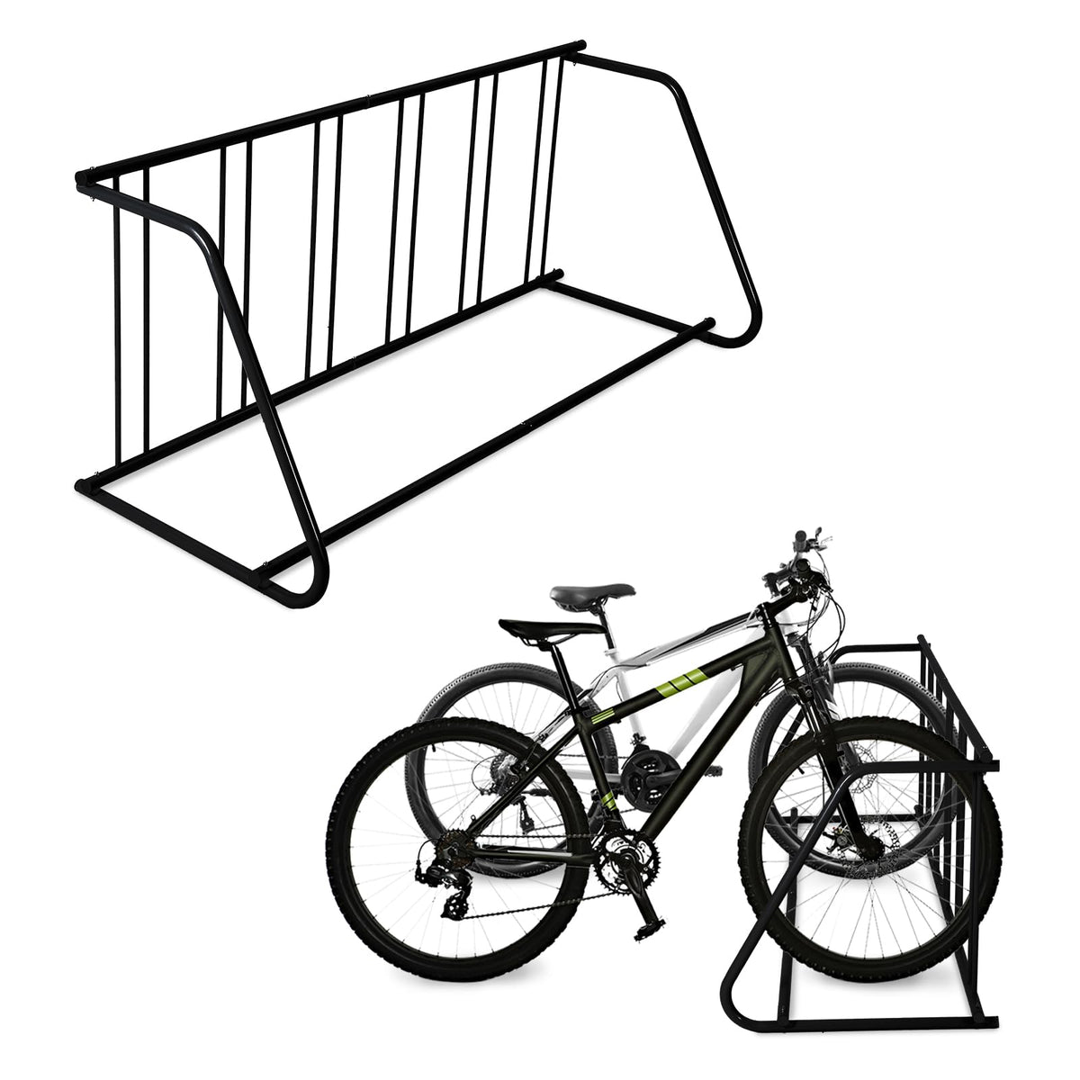 Single Side 6 Bike Floor Rack 72 Inch Length Freestanding Bicycle Parking Stand In Ground Grid Design For Garages Streets Yards And Bike Events Heavy Duty Storage (Black, Single Side 6 Bike)
