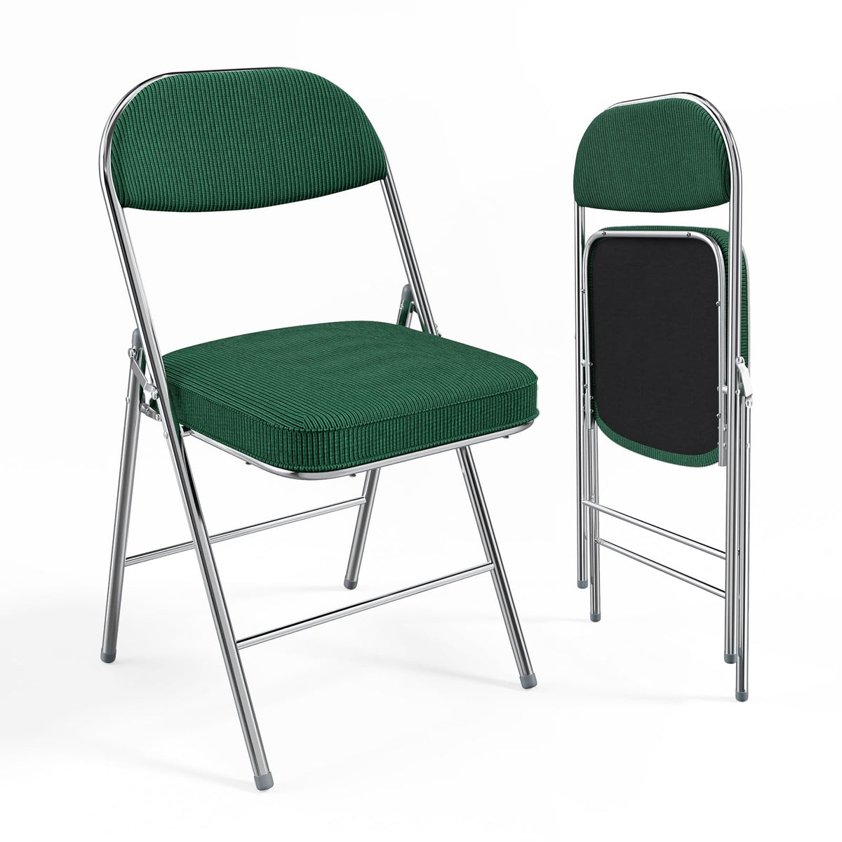 VINGLI 4 Pack Folding Chairs with Padded Seat & Backrest, Metal Frame, Durable Corduroy Fabric, 350 lbs Capacity, Set of 4, Black – Ideal for Weddings, Parties, Office Events