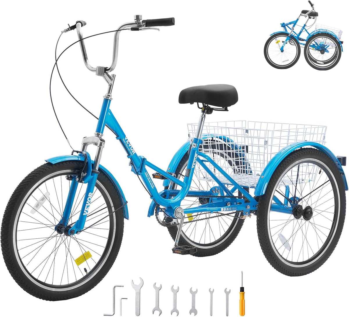 VEVOR Folding Adult Tricycle,Adult Folding Trikes, 3 Wheel Cruiser Bike with Large Basket & Adjustable Seat, Shopping Picnic Foldable Tricycles for Women, Men, Seniors