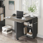 IDEALHOUSE FoldingTable, Drop Leaf Dining Table with 6 Wheels and 2-Layer Storage Shelf, Space Saving Table for Small Spaces (Slate Oak, 47.2" D x 23.6" W x 29.5" H)