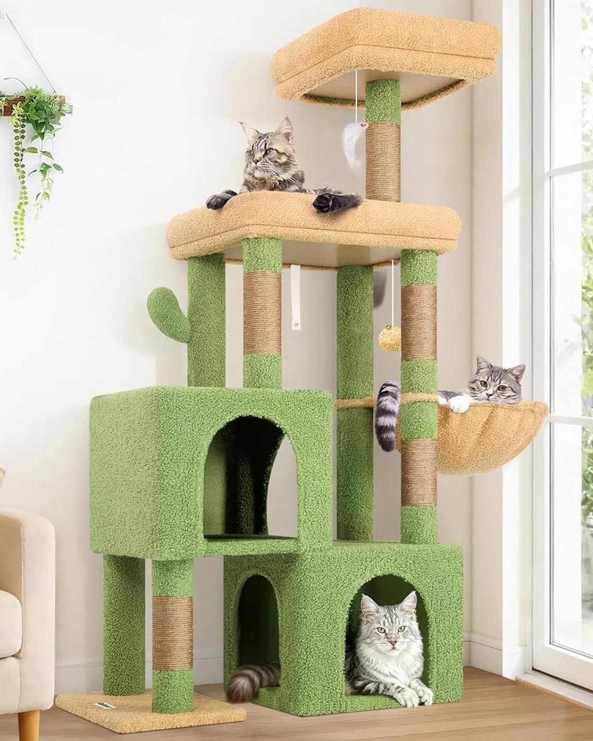 Globlazer 52in Cat Tree Tower for Indoor Cats, 2 Condos, S52, Light Grey