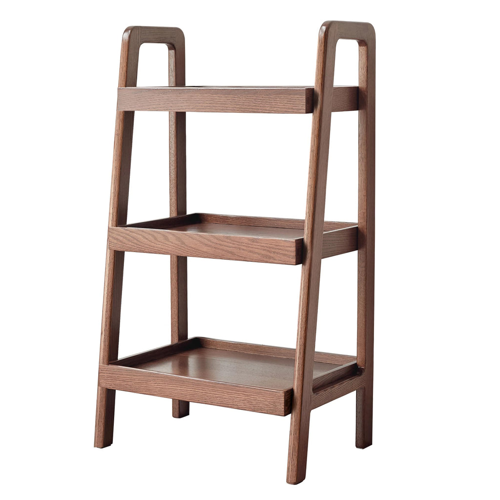 100% Solid Wood 3-Tier Ladder Shelf, Small Bookcase, Storage End Table, Open Display Stand for Living Room, Bedroom, Kitchen, Bathroom (Walnut Color)