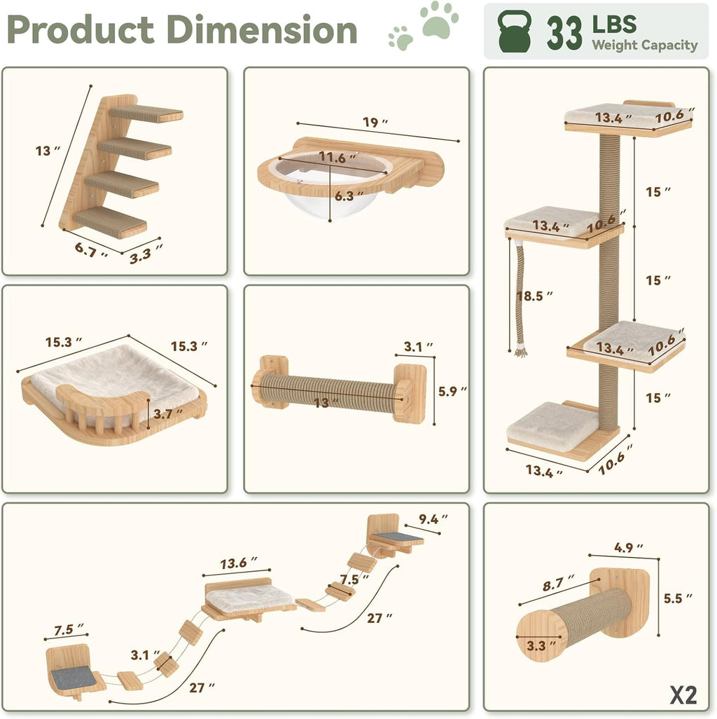 BYBYME 12-PCS Cat Wall Shelves, Pine Climbing System with Space Capsule