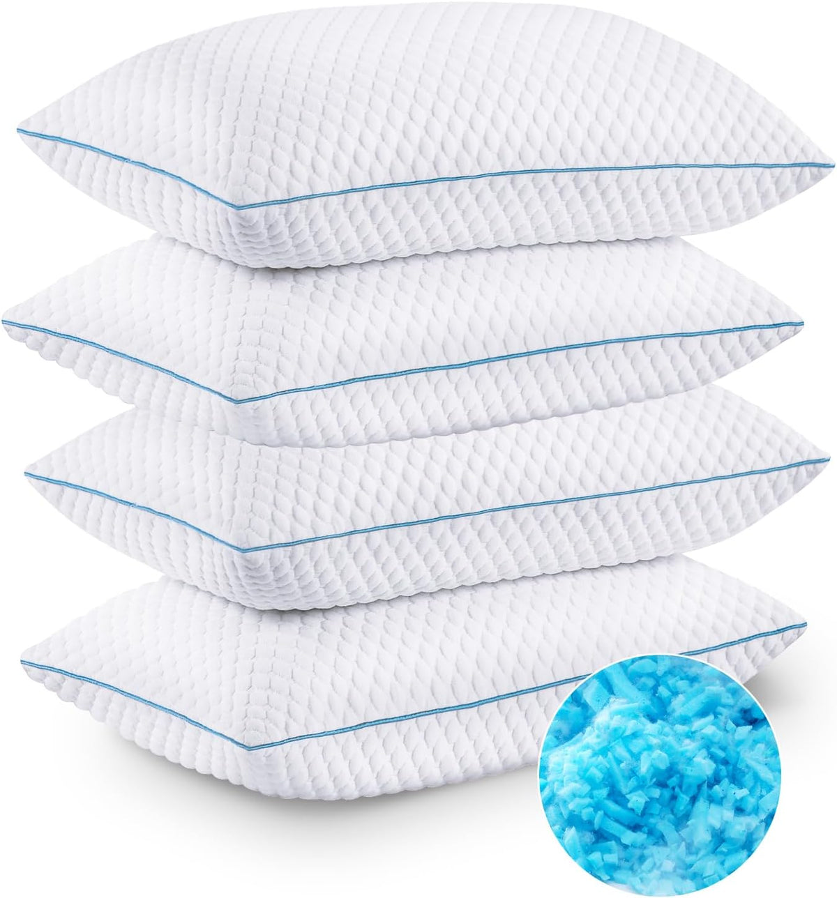 Cooling Shredded Memory Foam Bed Pillows, Queen Size, Set of 4, 20 x 30 in