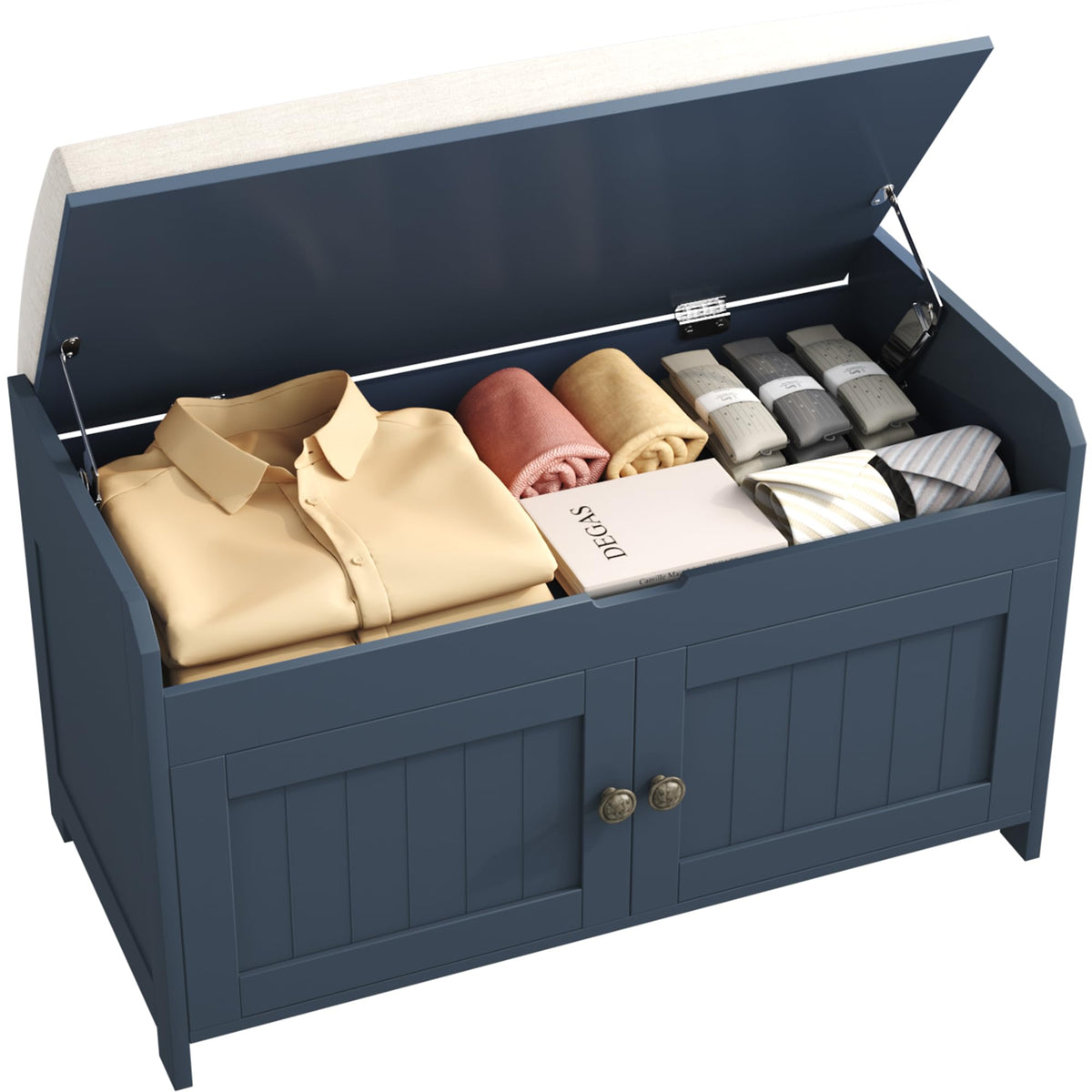 HOMEFORT 54.4" Shoe Bench with Lift Top Storage, Entryway Bench with Cushioned Seat, Wooden End of Bed Bench, Shoe Cabinet Bench with Hidden Storage Space, for Bedroom, Hallway,Blue