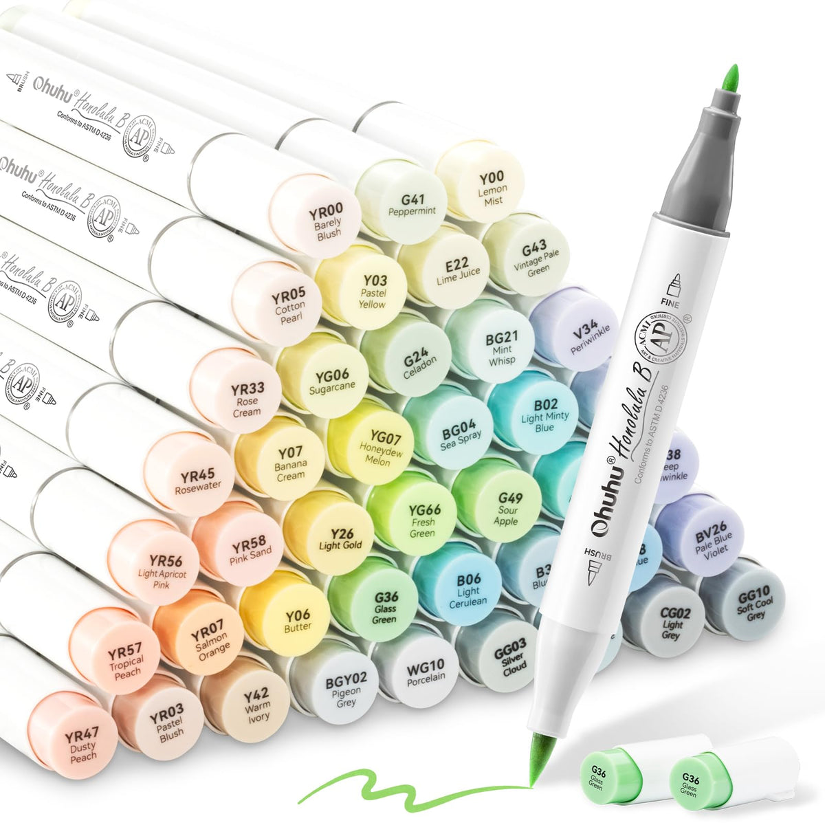Ohuhu Alcohol Markers 96 Pastel Colors Brush& Fine for Adults Coloring