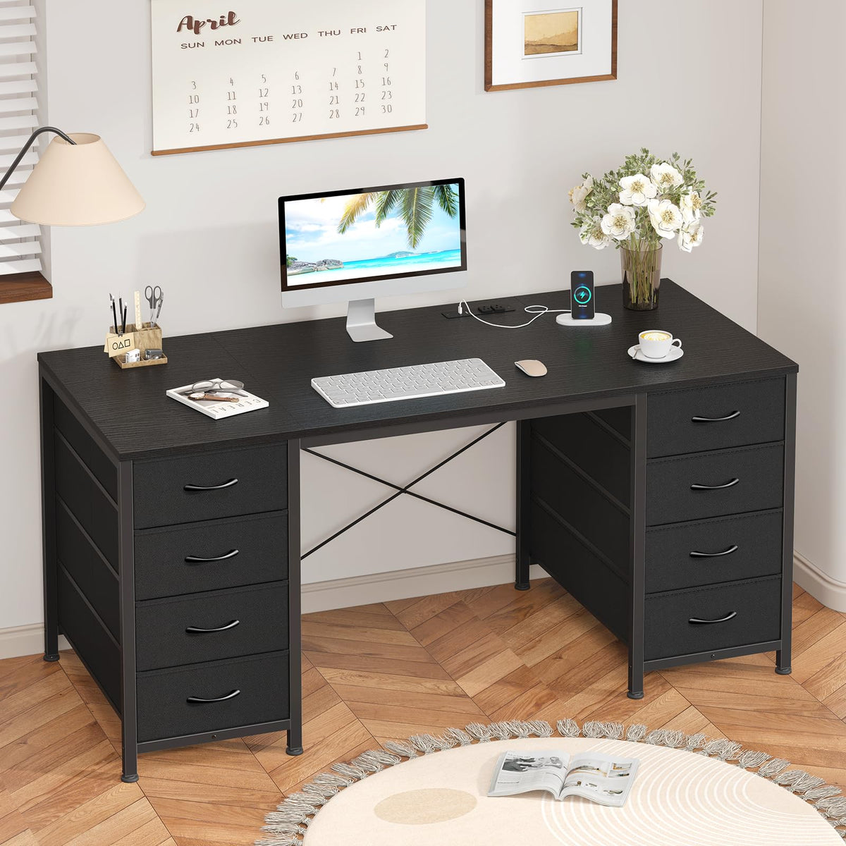 50 Inch Computer Desk with 8 Drawers for Home Office, Bedroom, Living Room