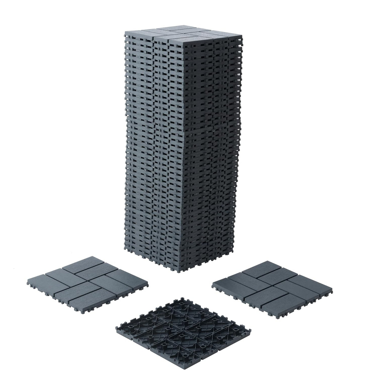 Deck Tiles for Outdoor, Plastic Outdoor Flooring Tiles, Kitchen Non Slip Polypropylene Interlocking Flooring Tile Waterproof for Balcony and Patio, 44 Pack, 12"x12" Square, All Weather Use, Grey