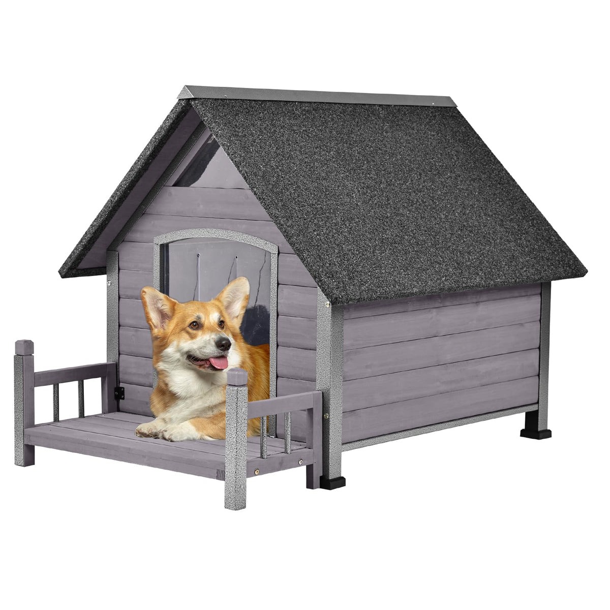 Dog House with Insulated Liner, Waterproof Dog Kennel for Small to Medium Size Dogs, Outdoor Doghouse 100% Insulated Puppy Shelter with Elevated Floor for Winter (Brown-Heated, Medium)