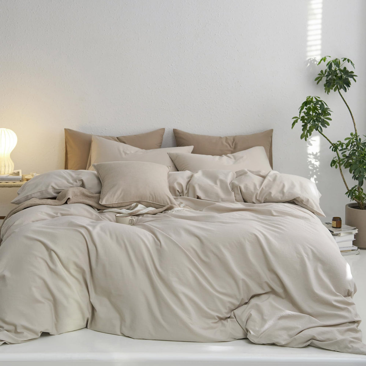 MooMee Upgraded Softer Duvet Cover Set 100% Washed Cotton Twill King
