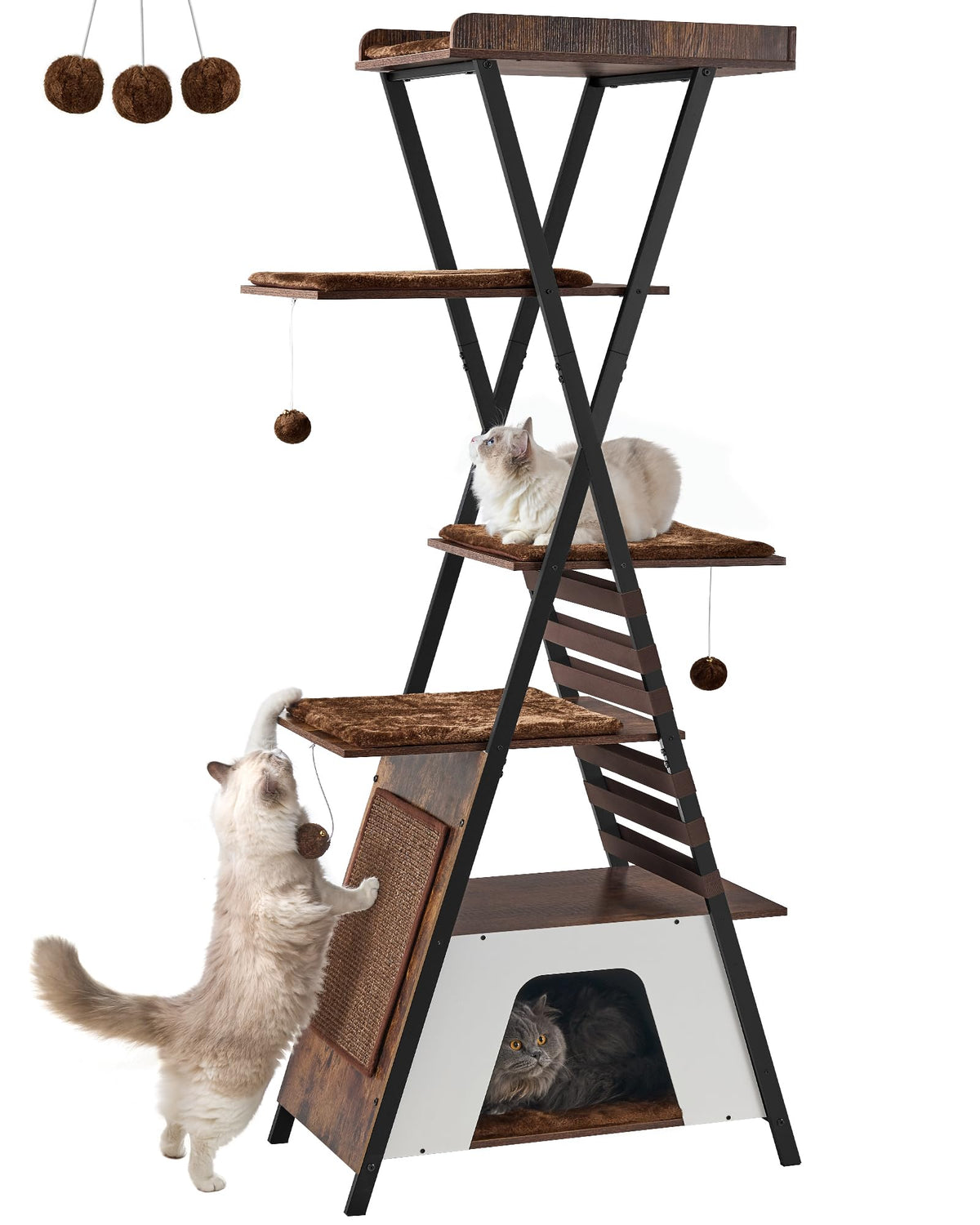 FourFurPets 72.4" Modern Cat Tree for Indoor Cats, Multi-Level Cat Condo
