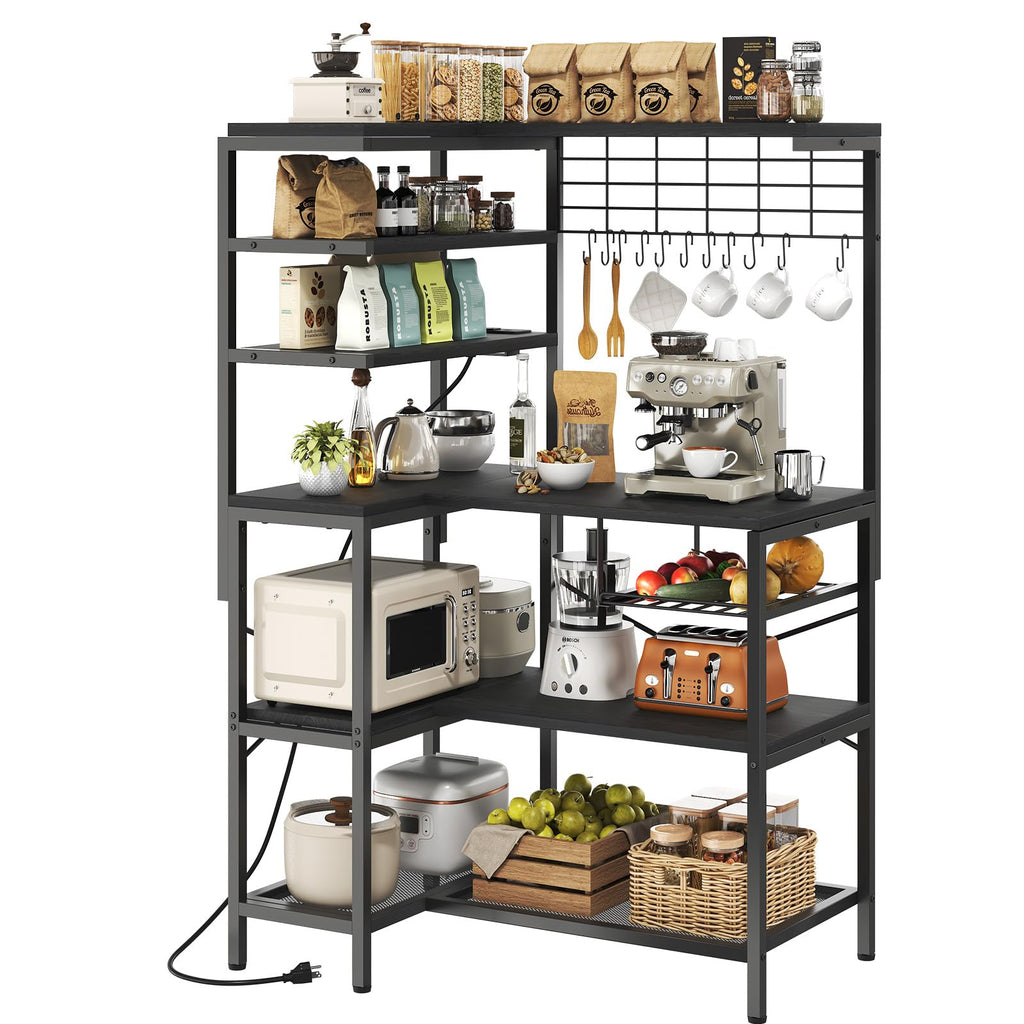 L-Shaped Bakers Rack with Power Outlets