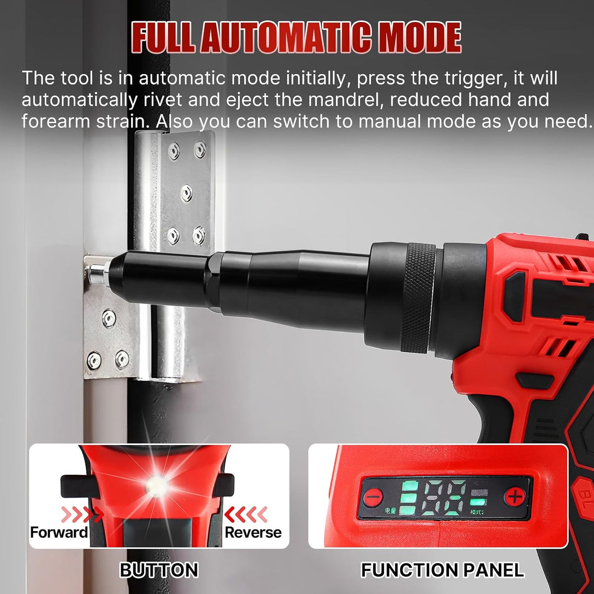 Cordless Rivet Gun,26V Portable Battery Powered Riveter Rivnut Insert Installation Tool with 2PCS Battery and Charger,Automatic Brushless Riveter Tool Kit for 1/8", 5/32", 3/16" Rivets (1 Battery)