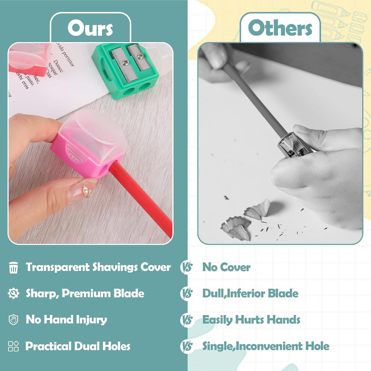 Aodaer 360 Pcs Pencil Sharpeners Bulk Manual Dual Hole Pencil Sharpener with Lids Crayon Colored Pencils Sharpener for Classroom, Office, School, Home Art Supplies
