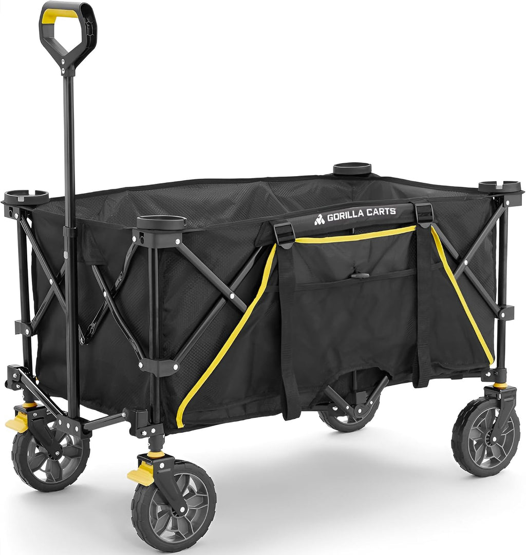 Gorilla Carts Collapsible Folding Outdoor Utility Wagon, 7 Cu Ft, Black
