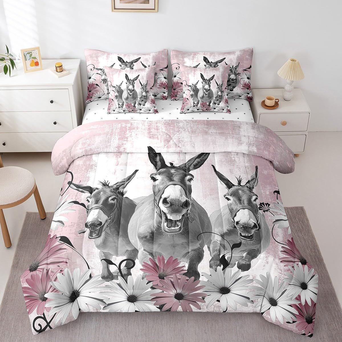Erosebridal Brown Cow Print King Comforter Set 7 Piece, Simulated Black Cowhide Western Farmhouse Bedding Sets with Sheets, Rustic Highland Cow Skin Bed in a Bag with Fitted Flat Sheet, Pillowcases