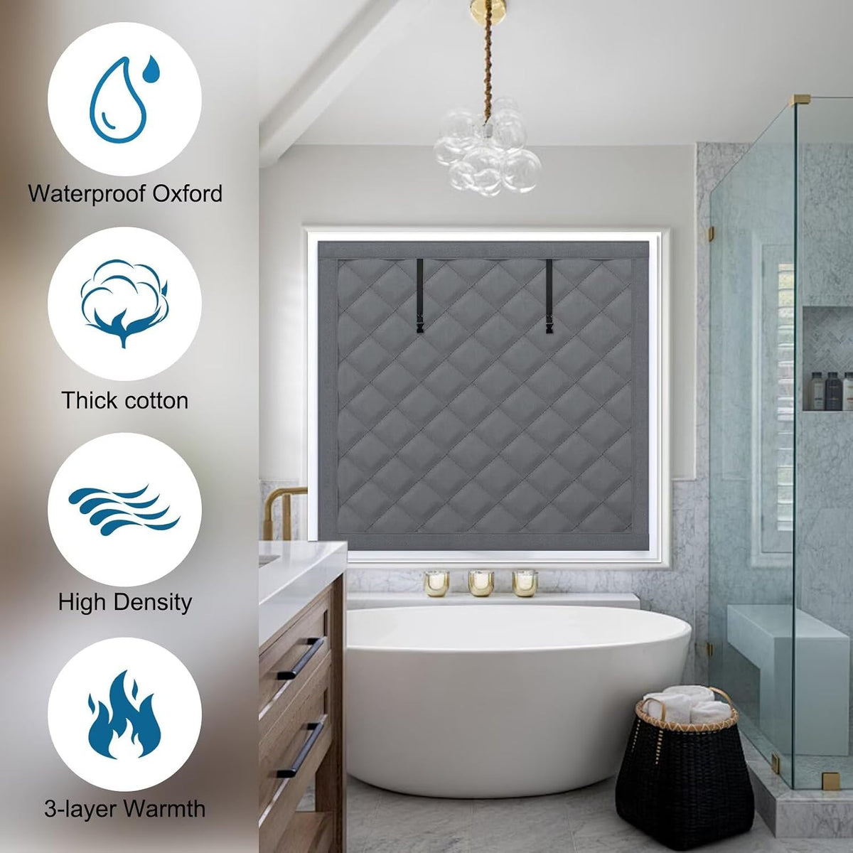 Winter Insulation Window Coverings - Size 49×69" - Oxford Cloth Winter Curtain Set - Freeze Proof Soundproofing Blackout with Tape - No Drilling Required - Gray
