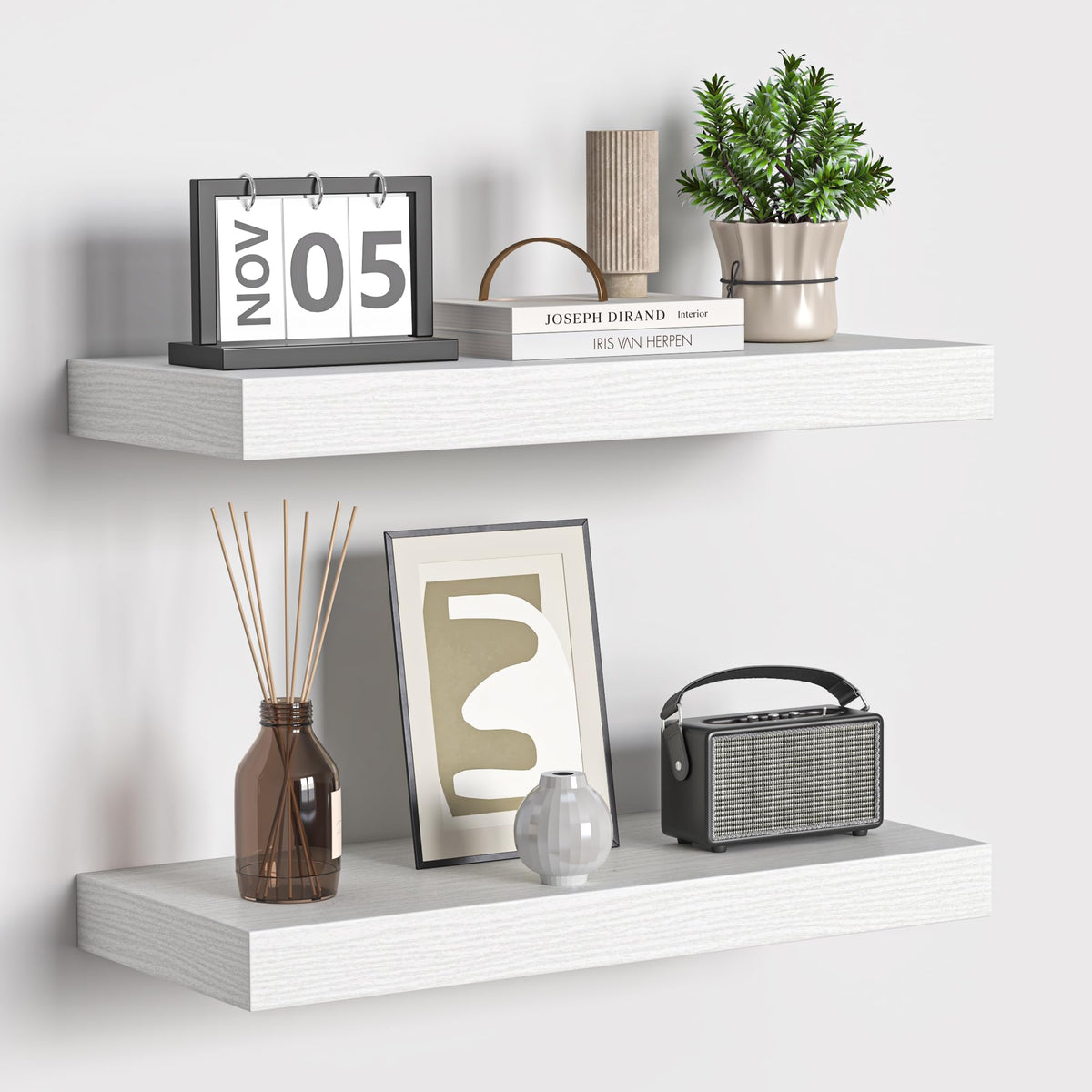 Fun Memories Floating Shelves - 2 Pack 12 Inch Rustic Wooden Wall Shelves - Extra Deeper & Thicker Wall Mounted Storage Shelf for Living Room, Kitchen, Farmhouse - 36" W x 12" D x 1.8" H - Brown