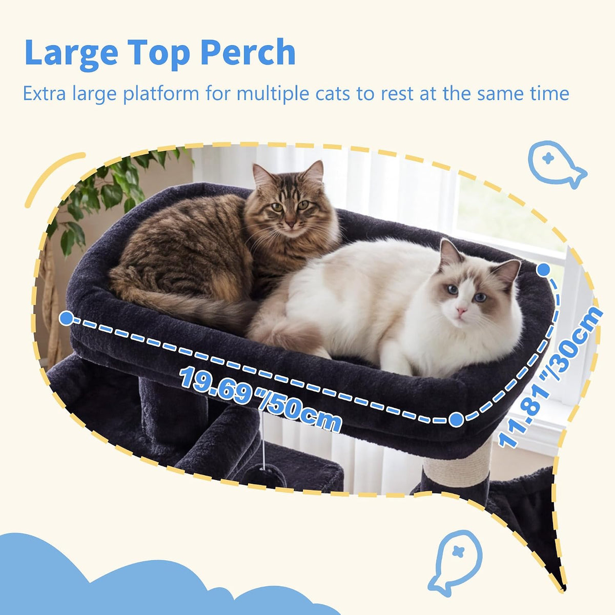 Heybly Cat Tree, 71-Inch-Tall Tower for Indoor Cats with 2 Perches HCT034G