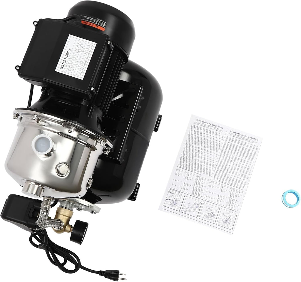 1HP Shallow Well Pump with Pressure Tank, 793GPH Irrigation Jet Pump, 110V Automatic Water Pumps Booster System Max. Head 147.64ft for Garden Lawn Farm Home (Black, 1 Hp)