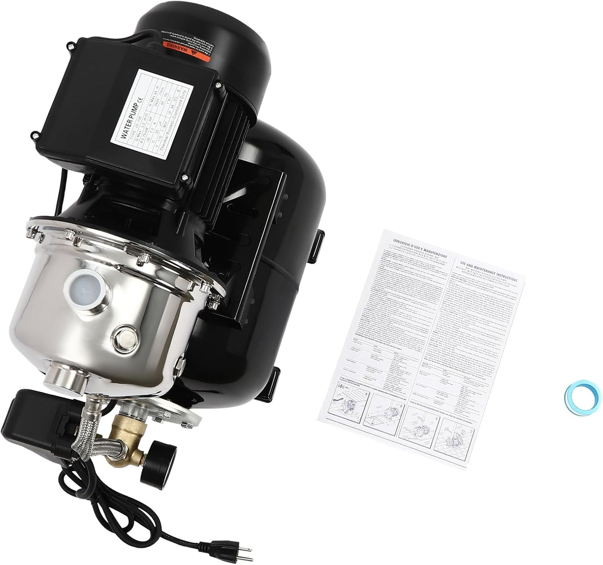 1HP Shallow Well Pump with Pressure Tank, 793GPH Irrigation Jet Pump, 110V Automatic Water Pumps Booster System Max. Head 147.64ft for Garden Lawn Farm Home (Black, 1 Hp)