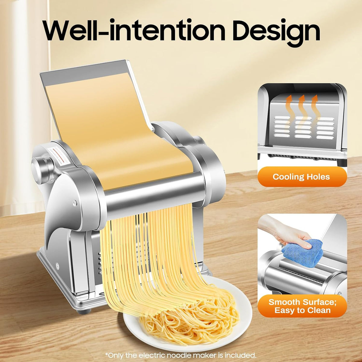 Automatic Electric Pasta Maker Machine, Commercial Stainless Steel Spaghetti Roller Noodle Pressing Machine for Spaghetti, Fettuccini, Lasagna, Dumpling Skins
