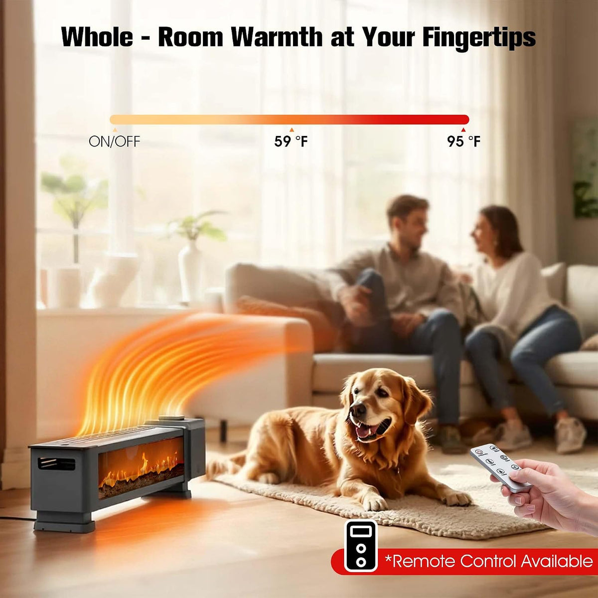 1800W Electric Baseboard Space Heater with Humidifier, 3D Flame