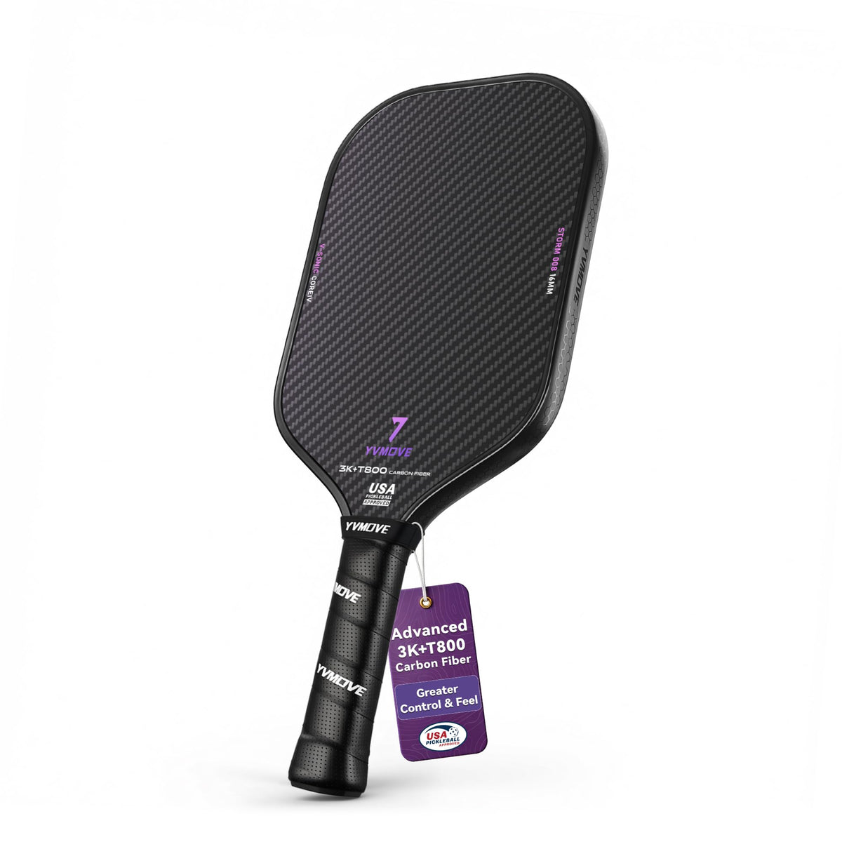 YVmove 16mm 18K T800 Carbon Fiber Pickleball Paddle, USAPA Approved