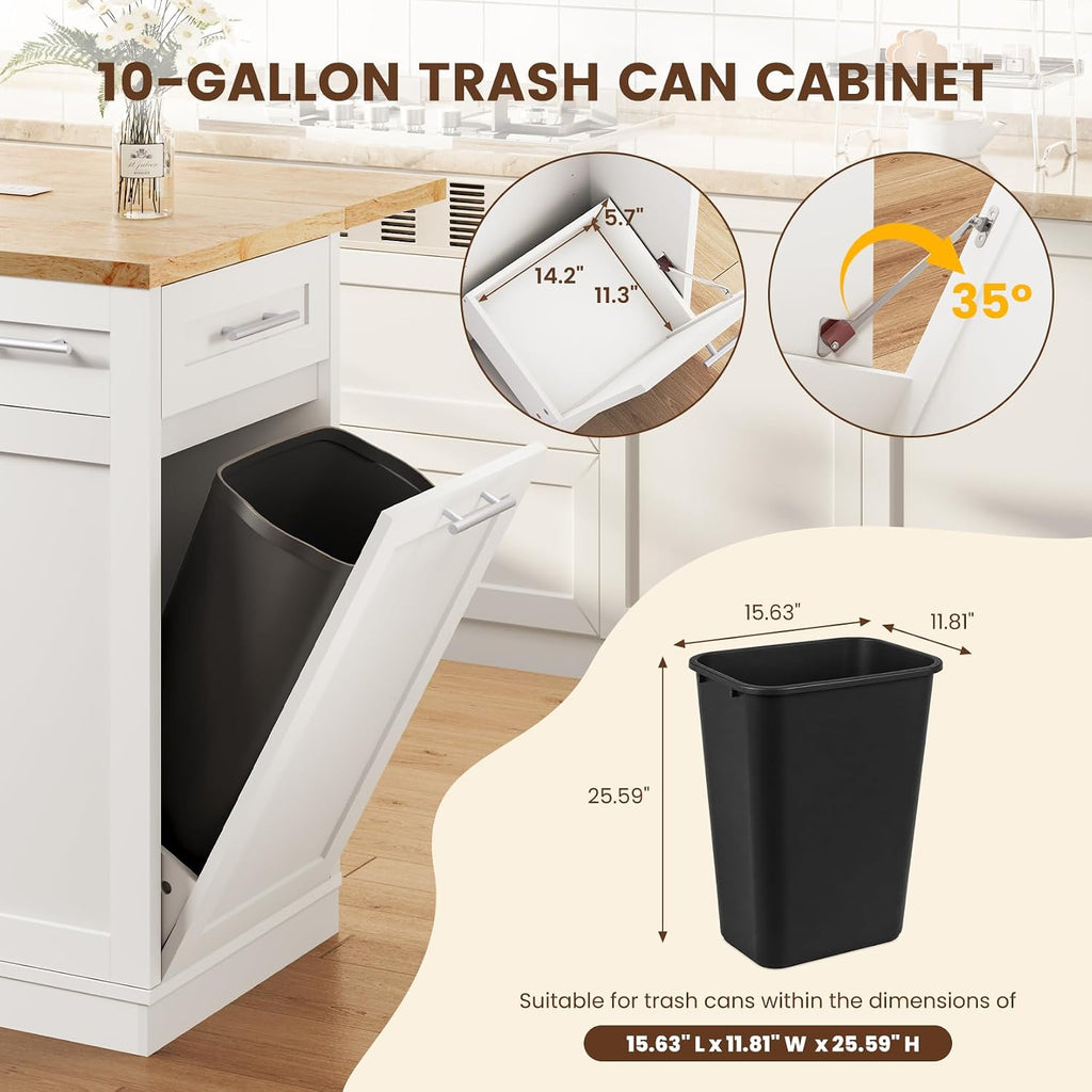 Dripex 41.5'' Kitchen Island with Power Outlet, Trash Cabinet & Storage