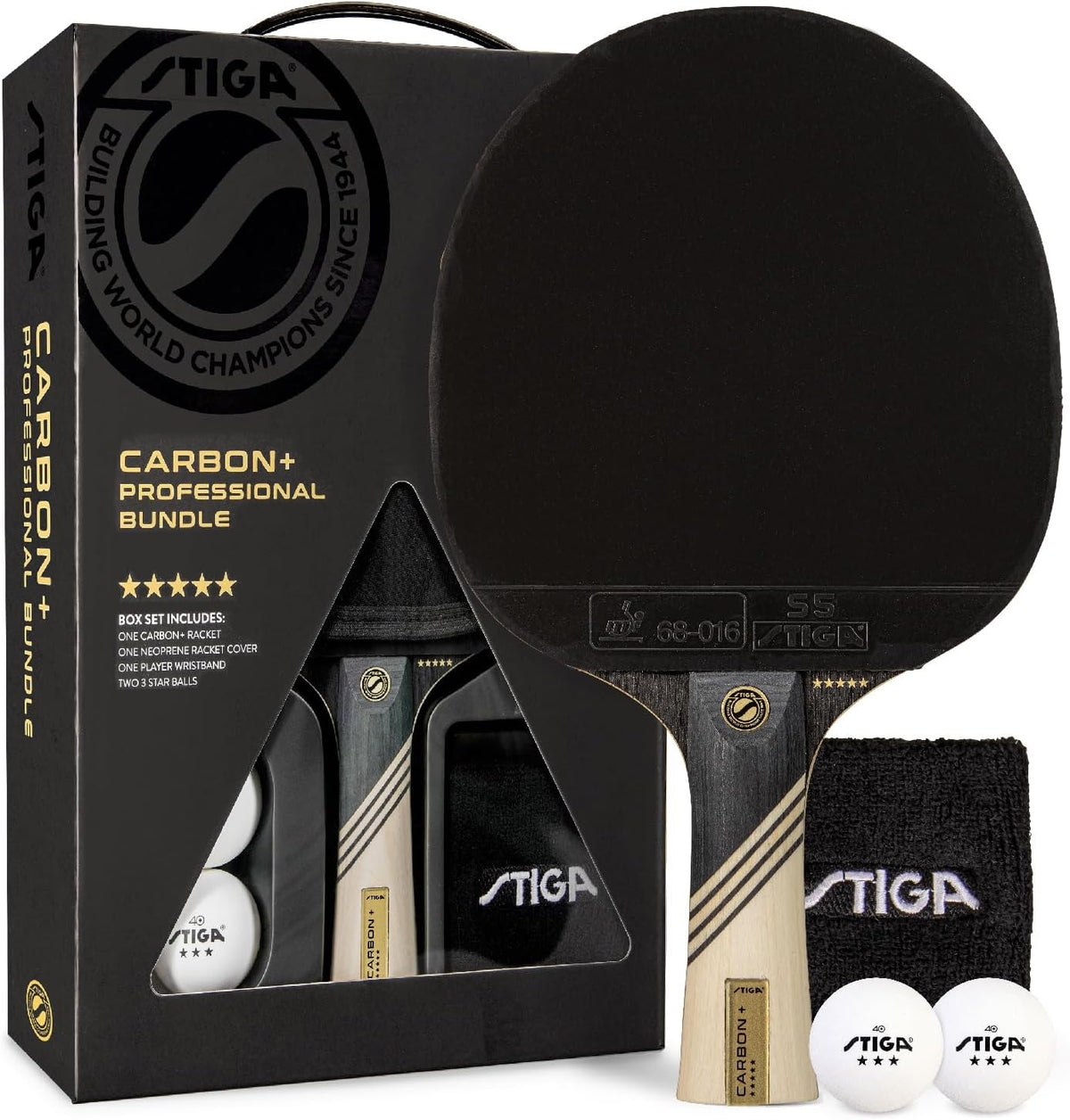 STIGA Carbon+ Bundle Ping Pong Paddle Set – 7-ply Extra Light Carbon Fiber Blade & Ping Pong Paddle Cover Premium, Heavy-Duty Vinyl Features Extra Padding for Enhanced Protection Fits
