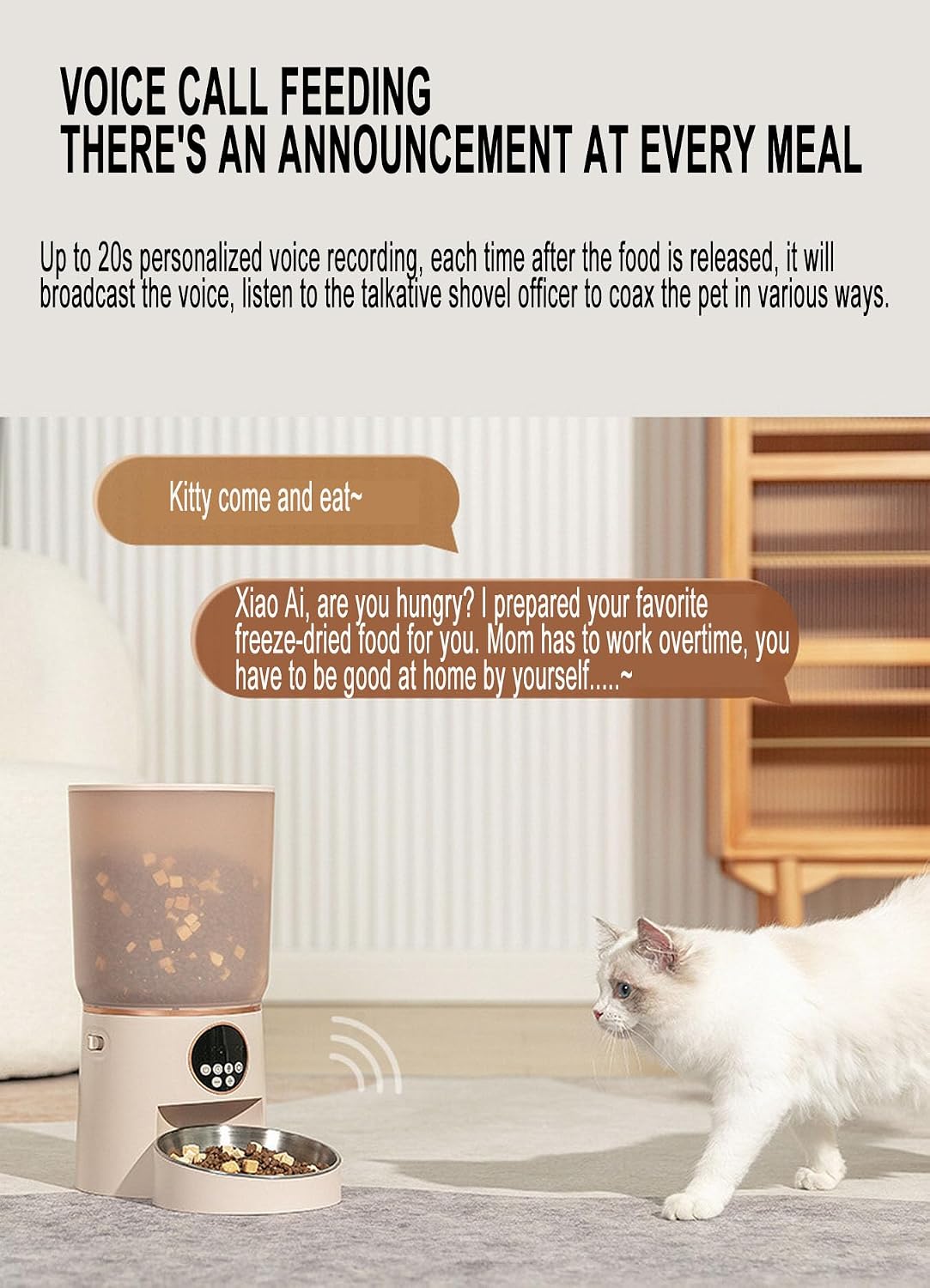Smart Pet Feeder with 360° Lock Freshness, Voice Command, and 4.2L Capacity - Timed Cat Feeder for Dry Food, Auto Feeder for Cats, and Dog Food Dispenser (Touch-WiFi-Brown)