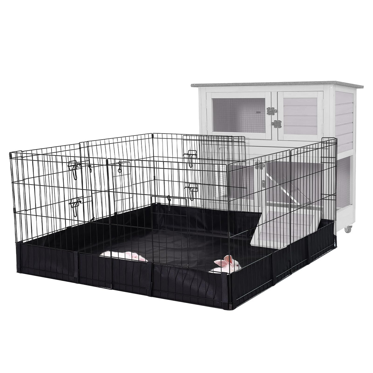 GUTINNEEN Wooden Duplex Rabbit Cage on Wheels with Chew-Proof Ramp, Grey
