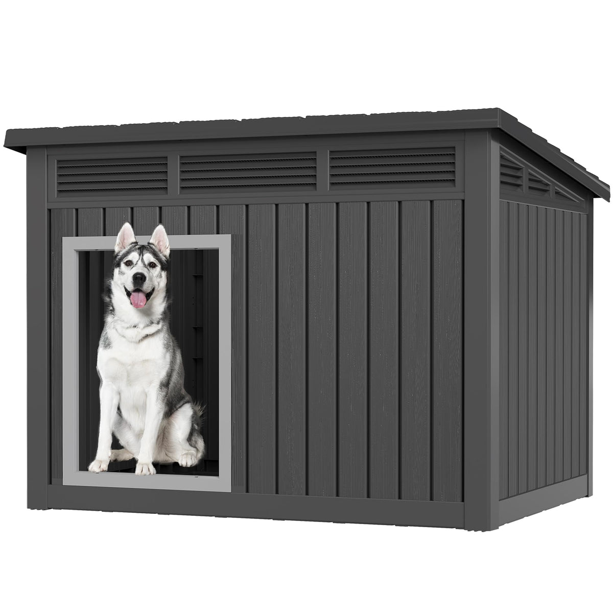 Fancyango Outdoor Dog House for Large Dogs, Outside Dog House with Weatherproof Roof, XL Dog House (Classic Grey, 43" L x 33" W x 32" H)