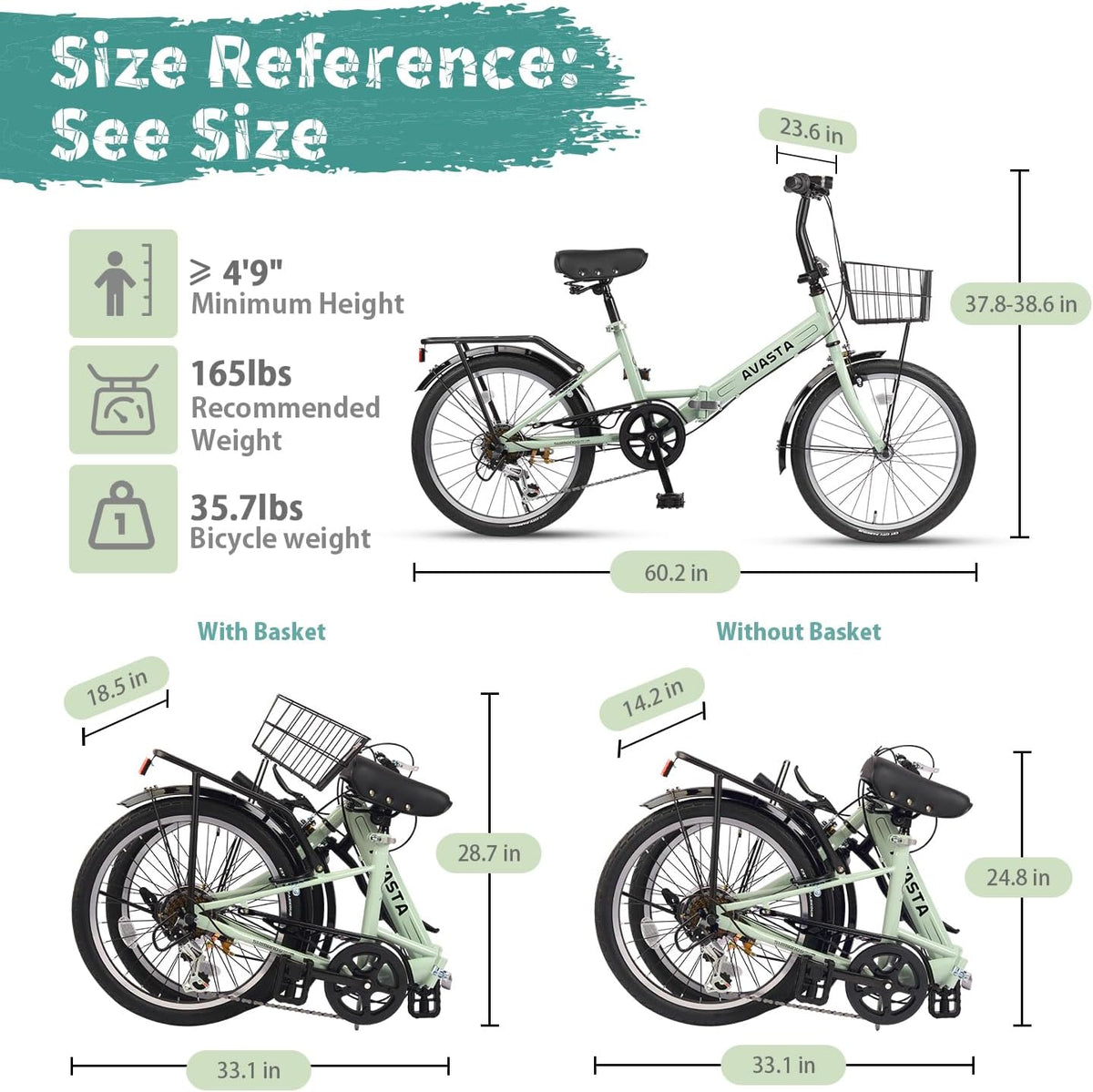 AVASTA Quartet Folding Bike, 20/24 Inch, 7-Speed, Dual Brakes