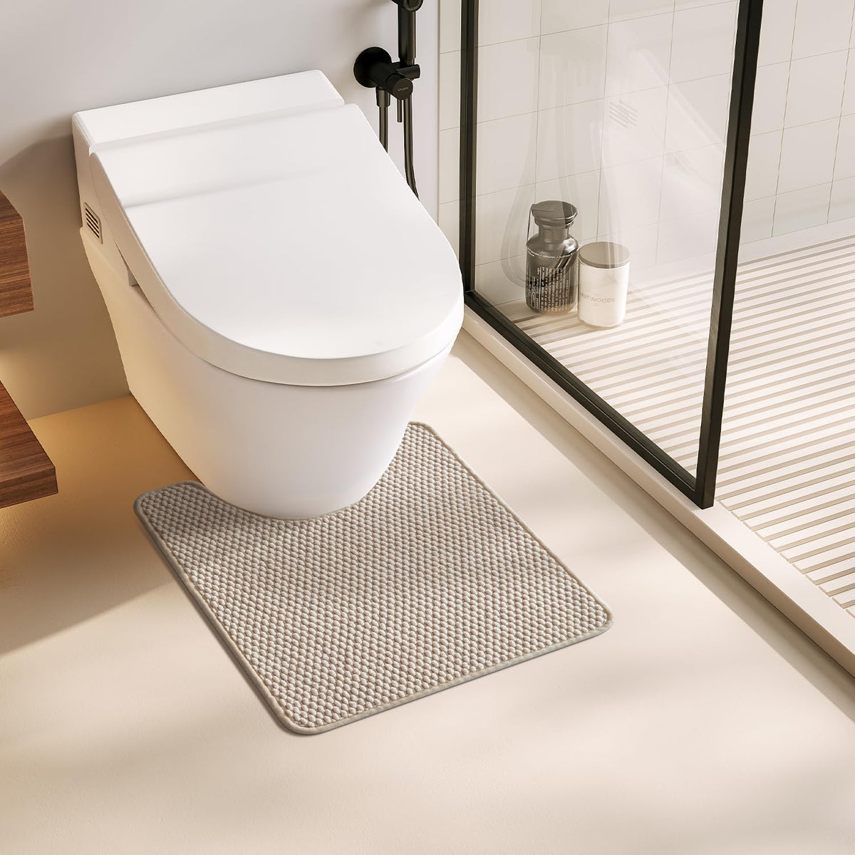 TYUU Bathroom Runner Rugs, Long Bath Mat Runner Washable Thin Quick Dry Low Pile Bathroom Runner Rugs Non Slip, Beige 24"x70"