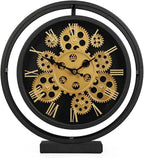 muyika Industrial Gear Table Clock, Black Metal Steampunk Desk Clock