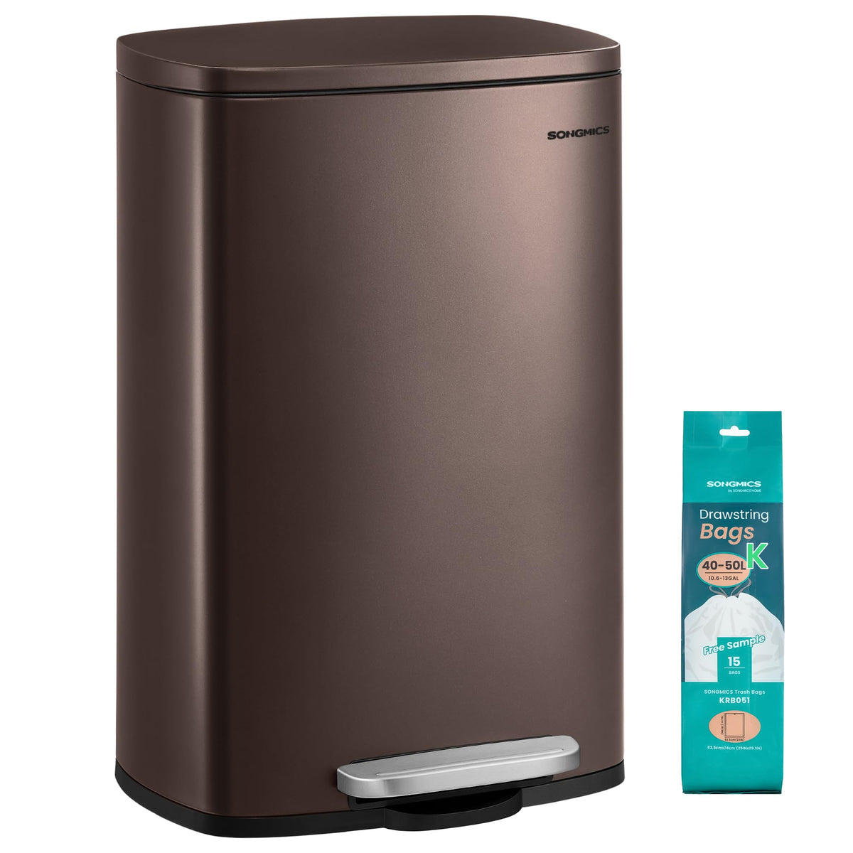 SONGMICS 20 Gallon (75 L) Trash Can, Stainless Steel, Step-On Pedal