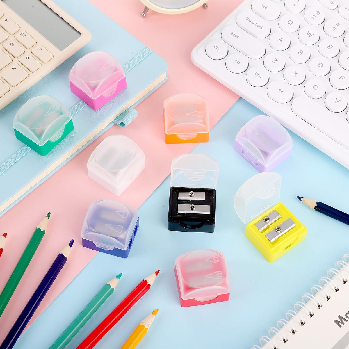 Aodaer 360 Pcs Pencil Sharpeners Bulk Manual Dual Hole Pencil Sharpener with Lids Crayon Colored Pencils Sharpener for Classroom, Office, School, Home Art Supplies