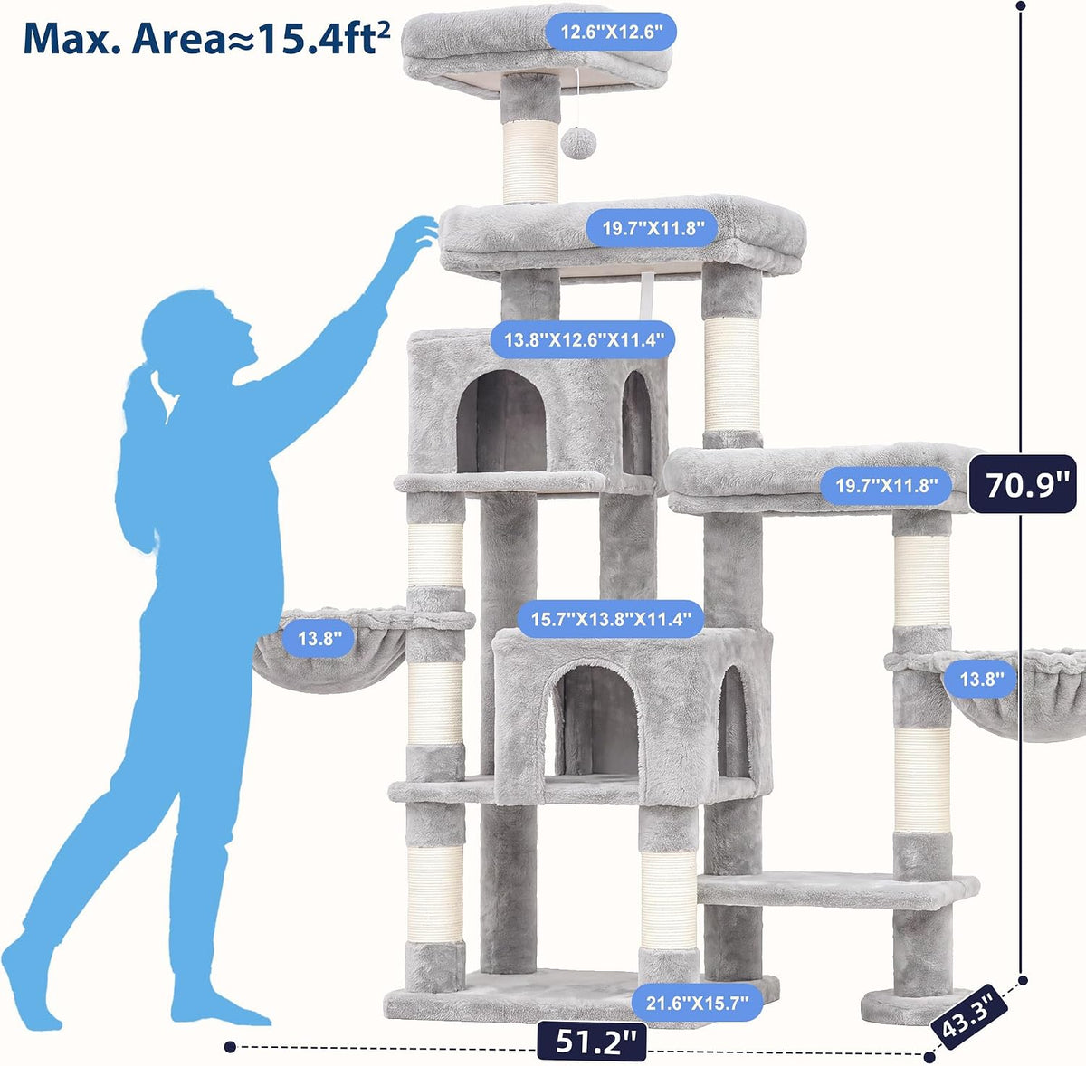 Hey-brother Cat Tree Tower with Stable Extended Base, 3 Platforms, MPJ038W