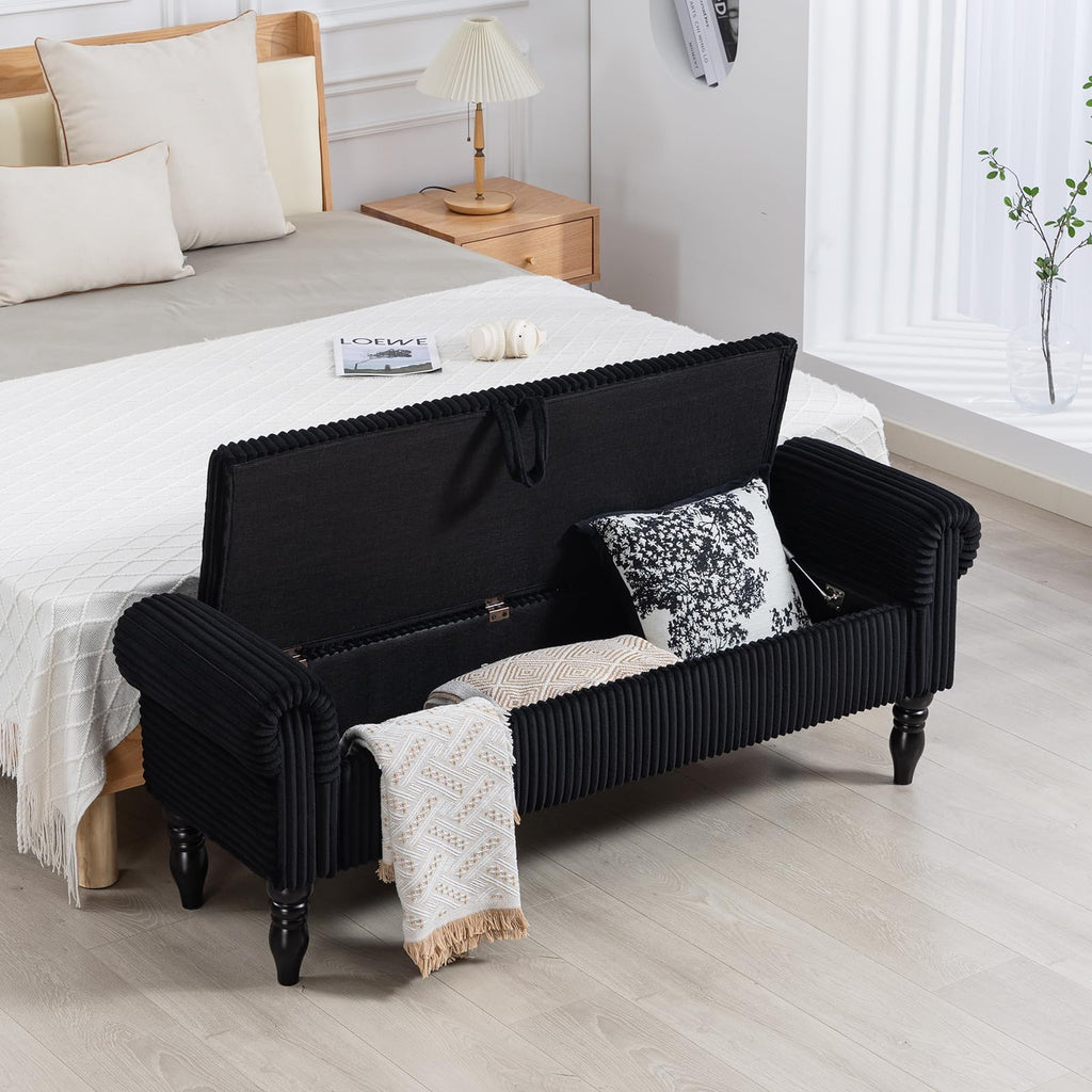 55" Corduroy Storage Ottoman Bench, Queen Bed, Grey
