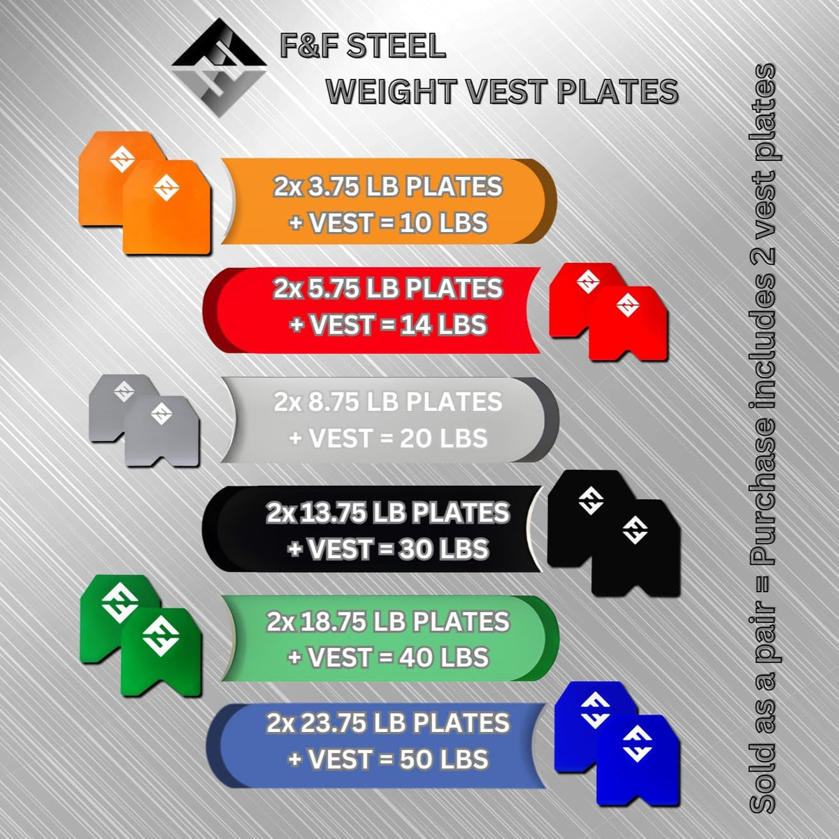 F&F STEEL Adjustable Weighted Vest & Plates - Strength, Edurance, Running, Hiking, Rucking, Fitness WODs