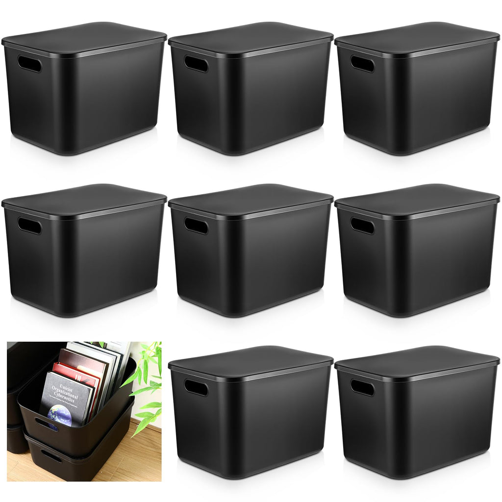 Hoolerry 8 Pieces Storage Bins, 14.2 x 10.2 x 9.5 Inch, Black