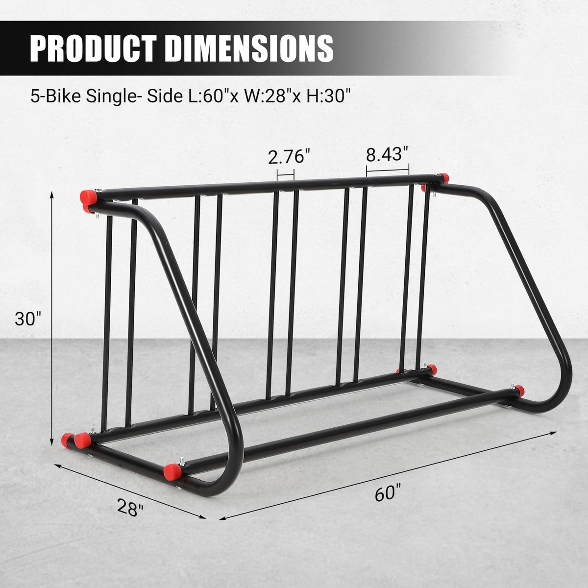 Commercial Grid Bike Rack for 5 Bikes - Heavy Duty Metal Bike Stand Floor, 39.7 LBS Q235 Steel Outdoor Bicycle Parking Rack for Garage, Retail, School, Backyard, Bike Shop (Single Side)