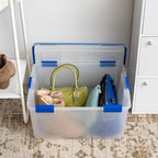 IRIS USA 3-Pack 60 Qt Storage Bins with Gasket Lids, Clear/Blue