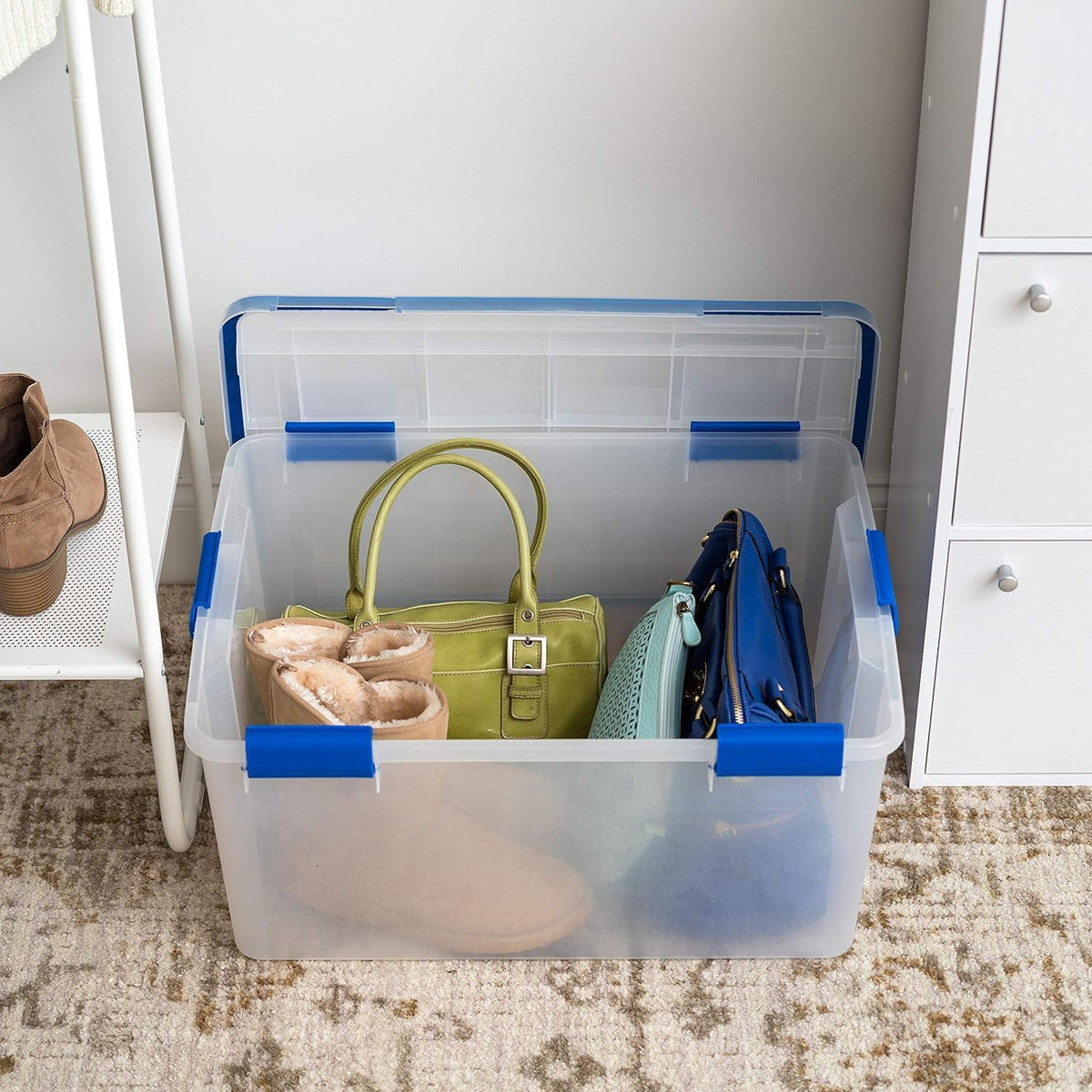 IRIS USA 3-Pack 60 Qt Storage Bins with Gasket Lids, Clear/Blue