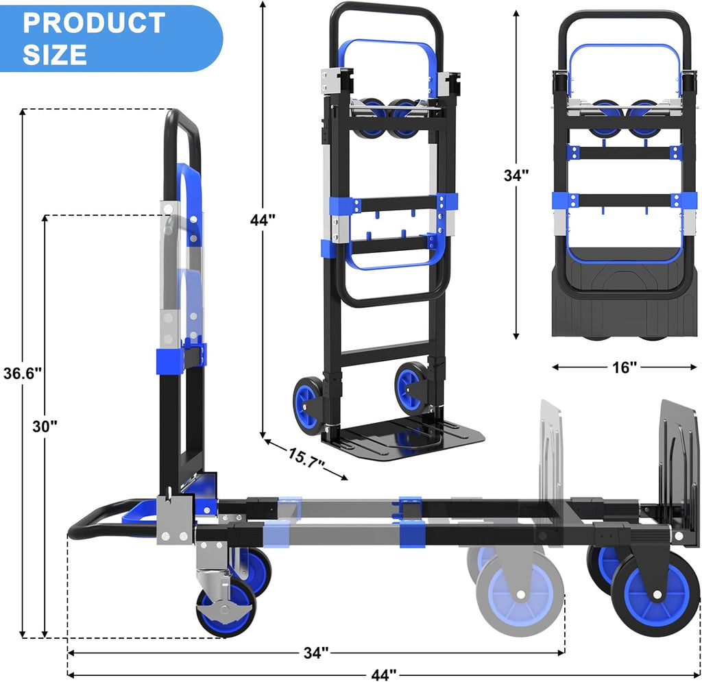 3-in-1 Folding Heavy Duty Hand Truck Dolly Cart Trolley with Wheels (Blue)