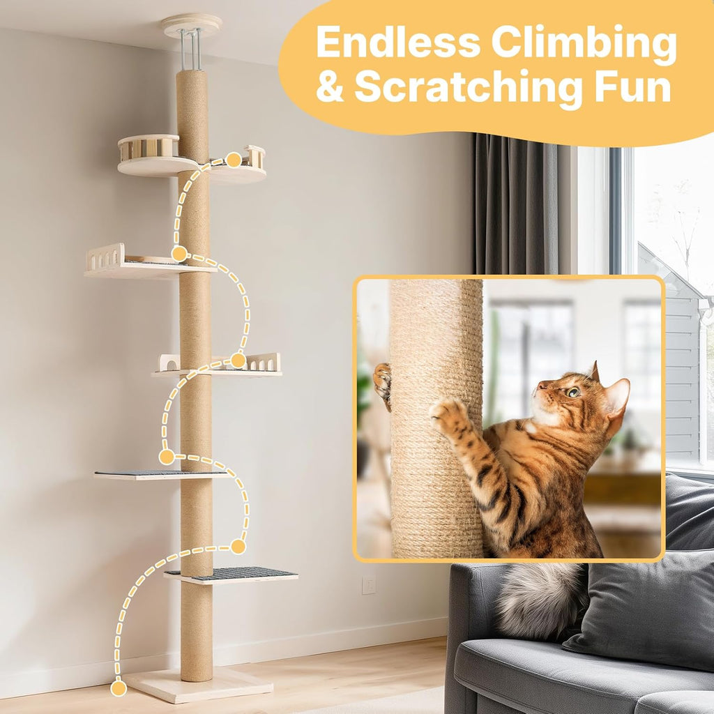 Veehoo Floor to Ceiling Cat Tree, 61-110" Adjustable Tall Tension Cat Tower